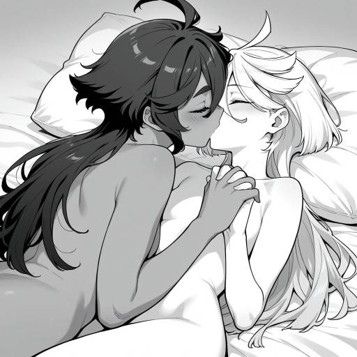 Intimate Monochrome Yuri Girls Embrace
