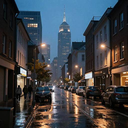 Photorealistic Rainy Night Cityscape