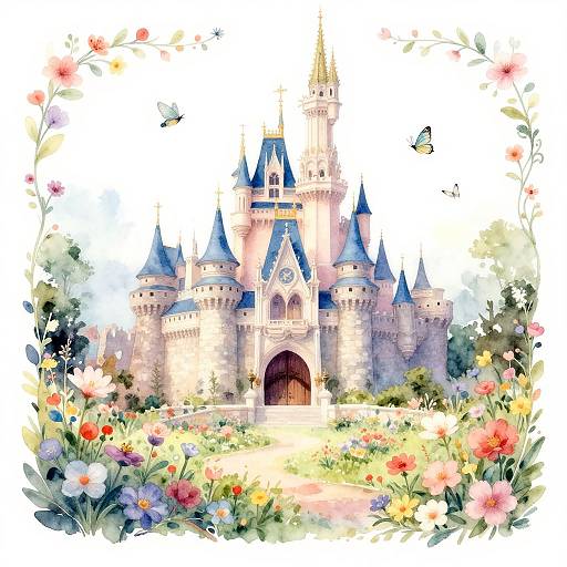 Enchanted Castle Watercolor Painting