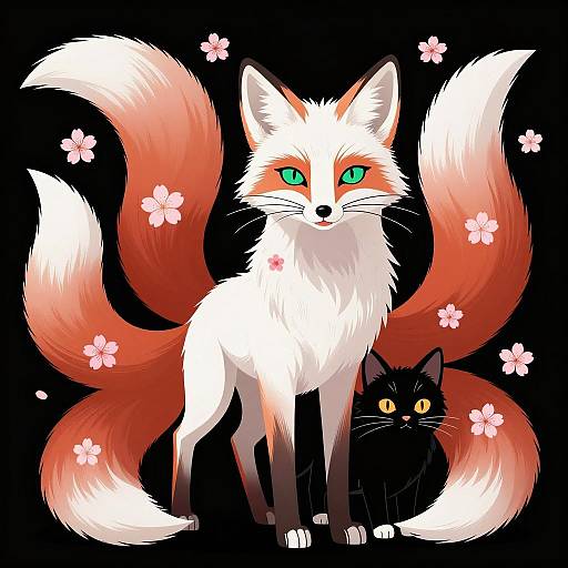 Vivid White Fox with Whimsical Tails