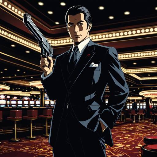 Anime Spy in Casino Holding Silenced Pistol
