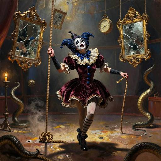 Haunted Harlequin in Dilapidated Circus