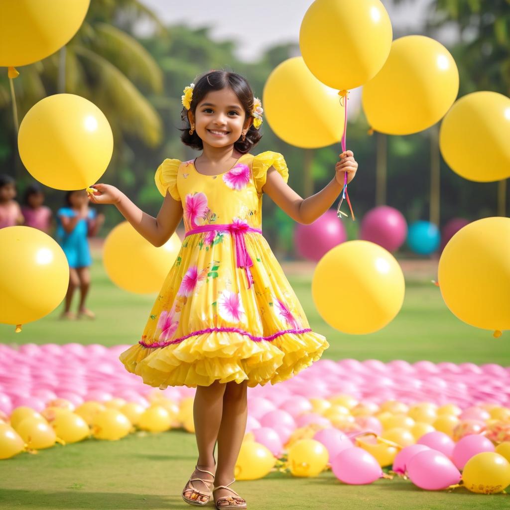 Joyful Girl in Floral Dress at Playground