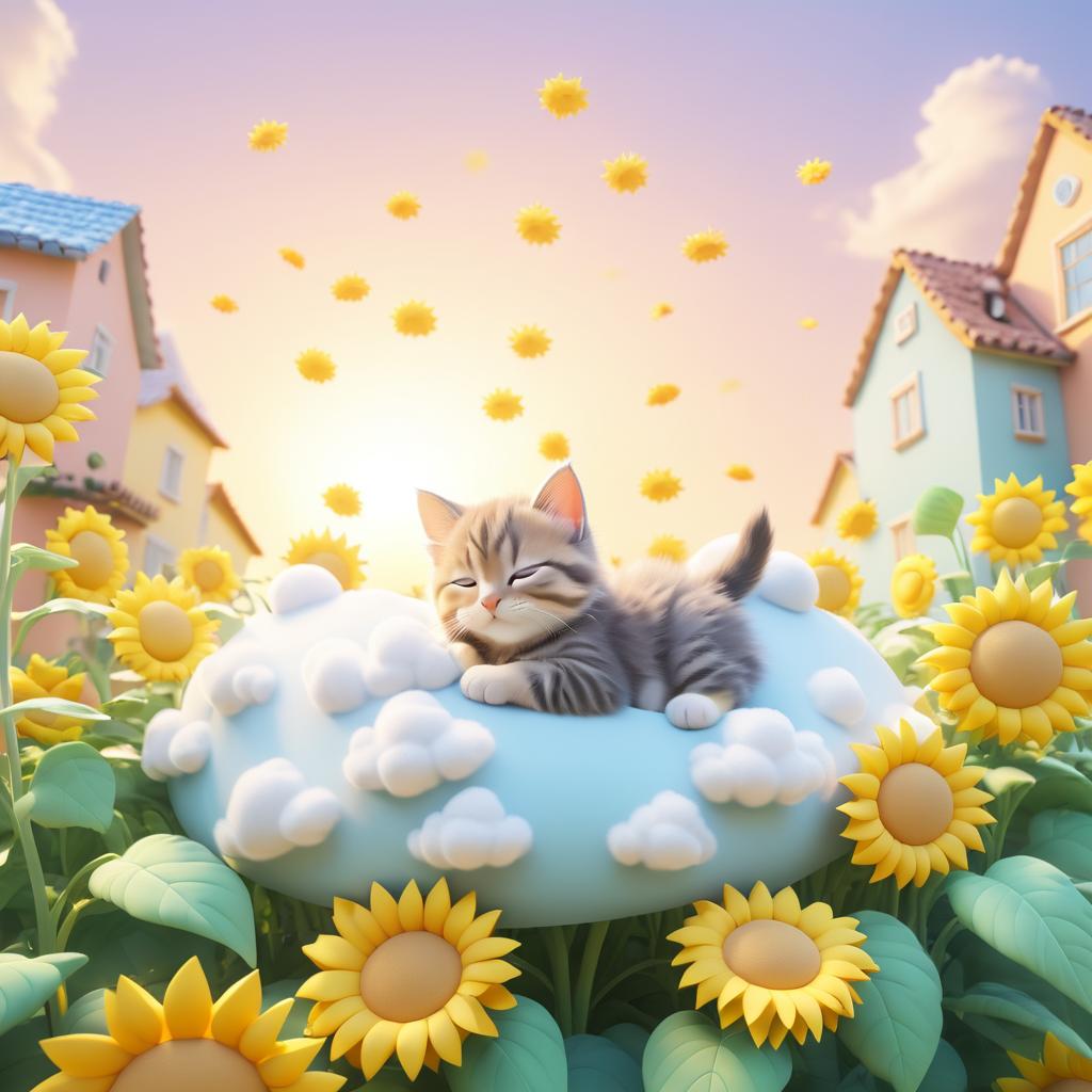 Playful Kitten on Cloud in Sunflowers