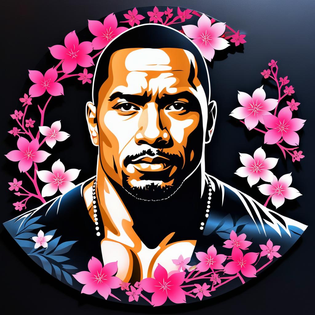 Blooming Sakura Stencil Art of Dwayne Johnson