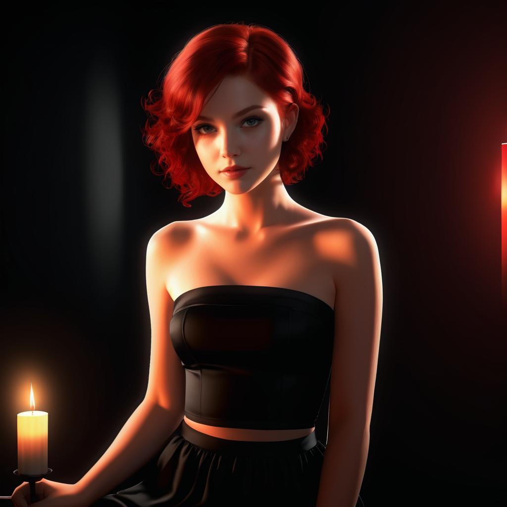 Photorealistic Red-Headed Girl in Candlelight