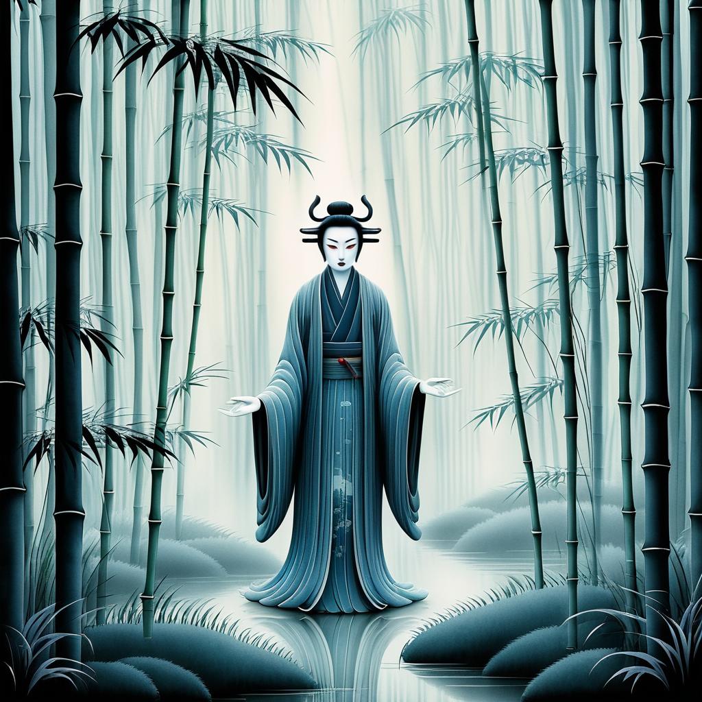 Misty Japanese Ghost in Bamboo Grove