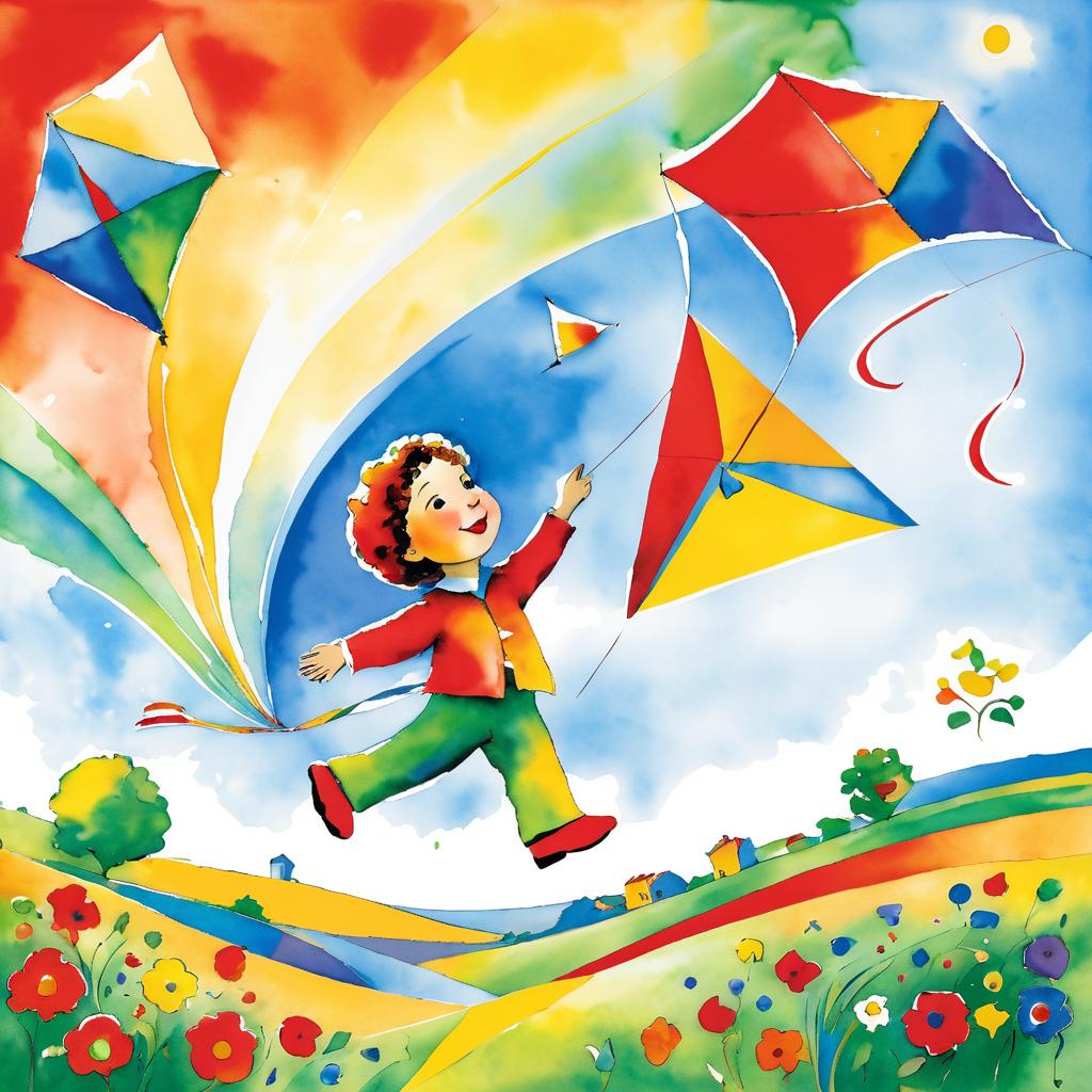 Chagall-Inspired Child Flying a Kite