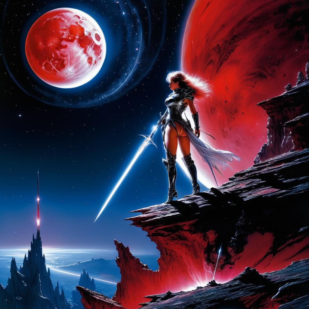 Astronaut on Alien Planet Under Crimson Moon