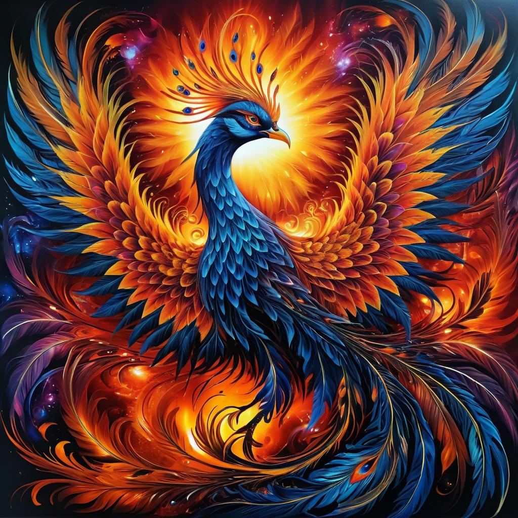 Radiant Hybrid Phoenix in Ethereal Landscape