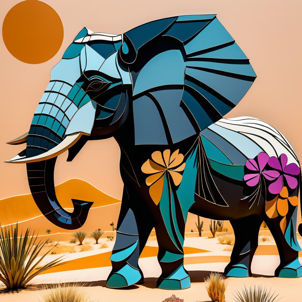 Cubist Elephant in a Desert Landscape