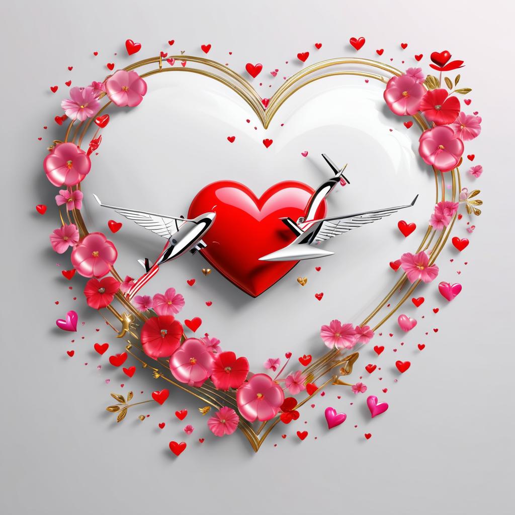 Heart Symbol with Flowers and Airplane