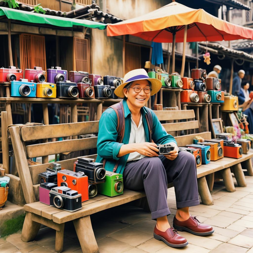 Nostalgic Traveler in a Vibrant Market