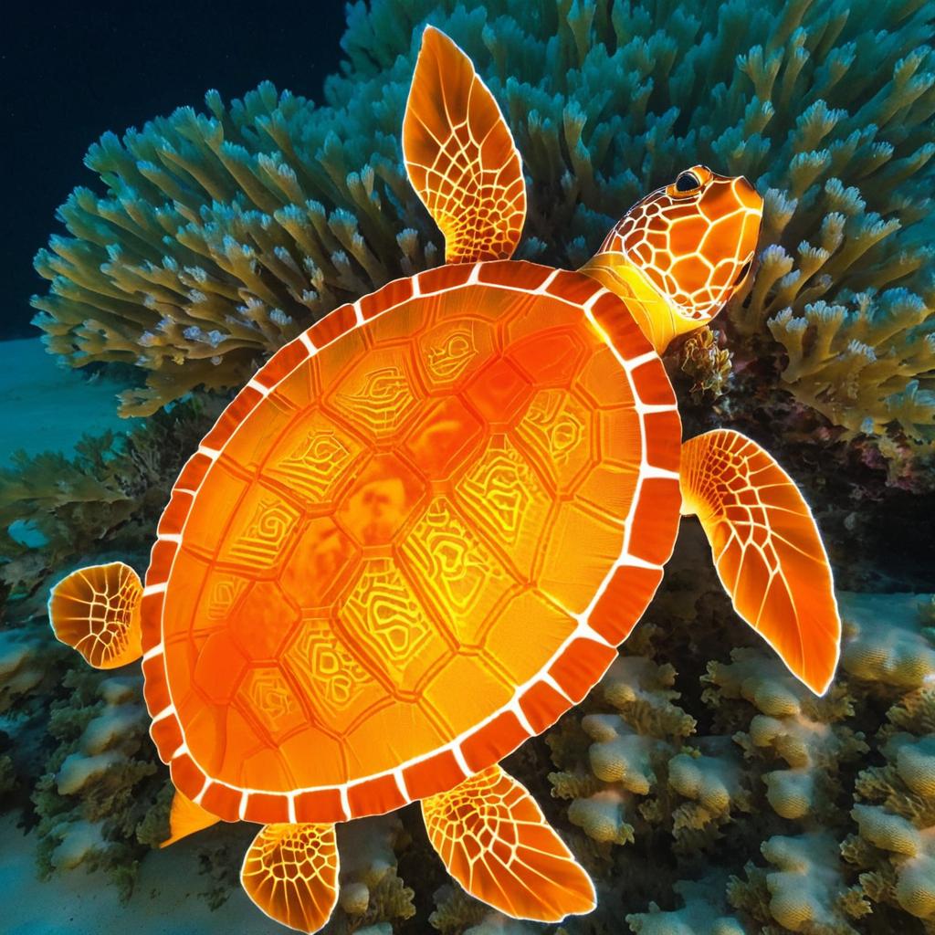 Glowing Orange Sea Turtle in Water