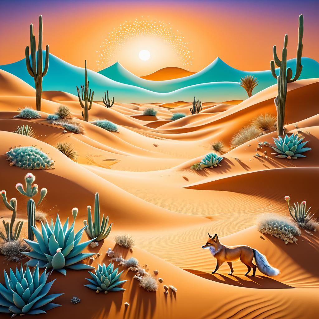 Dreamlike Desert Landscape with Mystical Fox