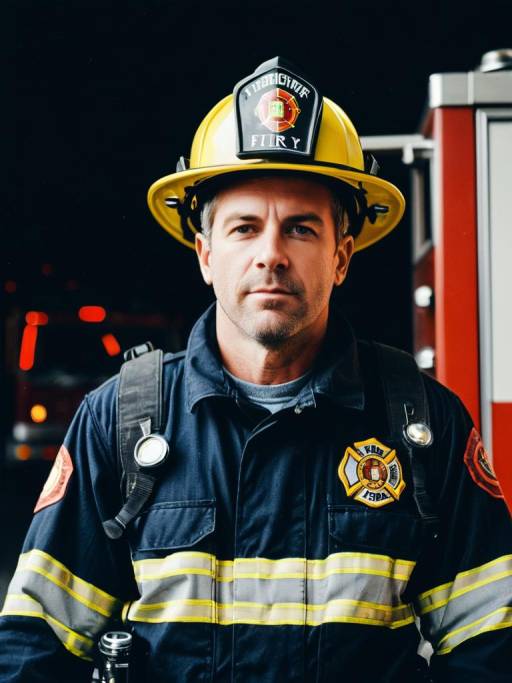 Realistic Portrait of Firefighter in Uniform