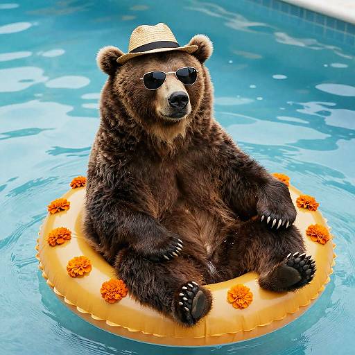 Brown Bear Relaxing on Swim Ring