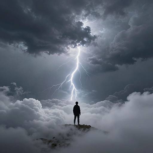 Solitary Figure Amidst Storm and Clouds