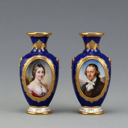 Miniature Antique Enamel Portrait Vases