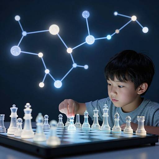 Child Playing Luminous Chess Game