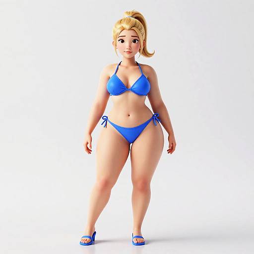 3D Cartoon Woman in Blue Bikini