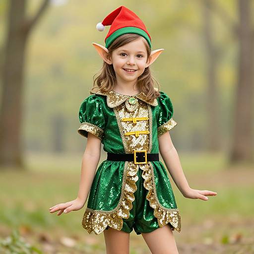 Sequin Elf Girl in Festive Costume