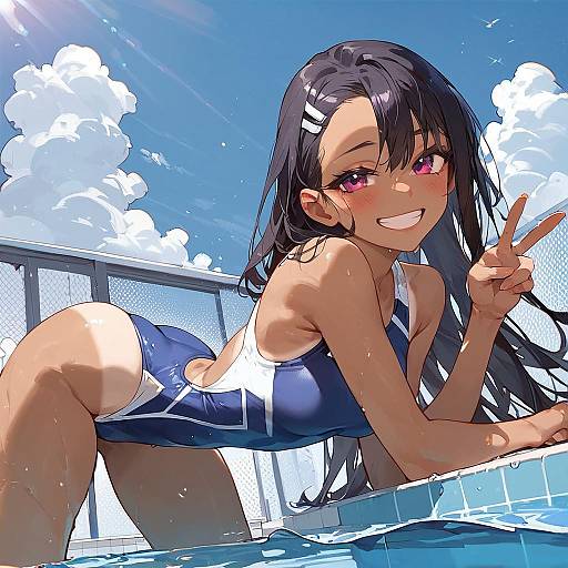 Tan-skinned Girl in Blue Swimsuit