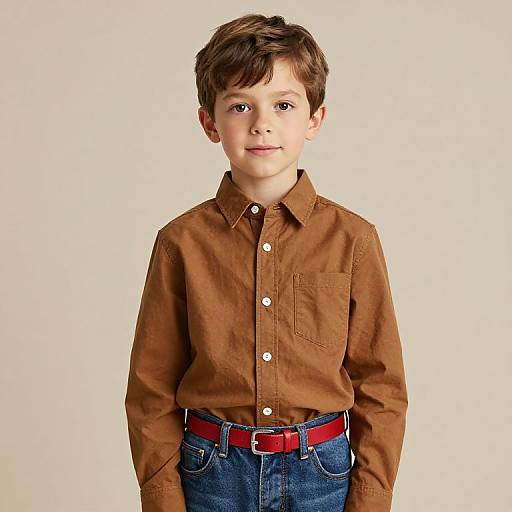 Boy in Casual Brown Shirt Outfit