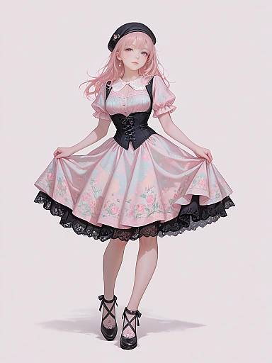 Woman in Romantic Black Lace Dress with Floral Embroidery