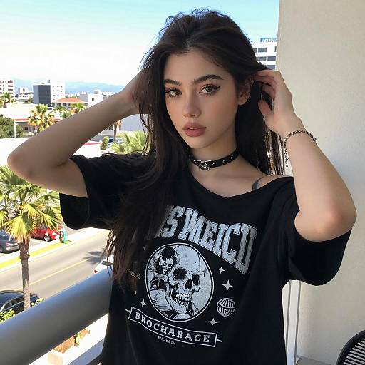 Stylish Young Woman on Balcony