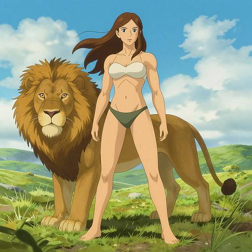 Muscular Elven Woman with Lion
