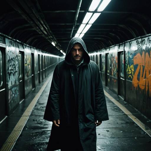 Man in Hooded Cloak in Graffiti Subway Tunnel