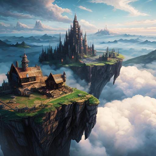 Fantasy Skybound Marketplace in Clouds
