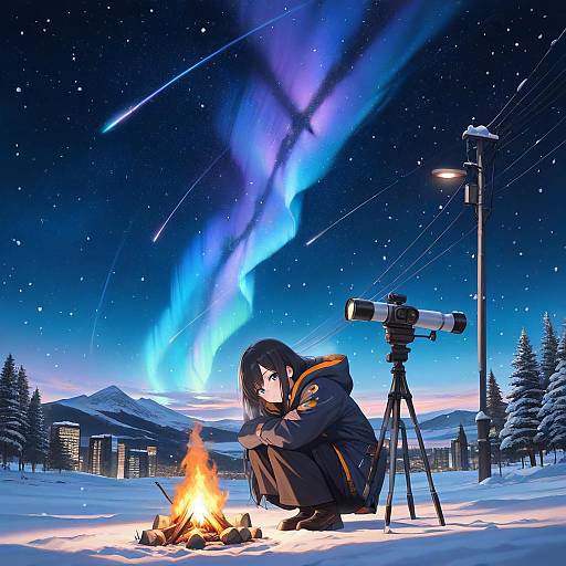 Girl Gazing at Starry Winter Night