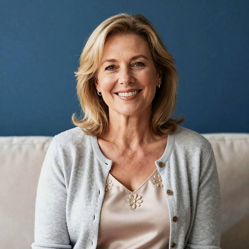 Smiling Middle-Aged Woman in Soft Lighting