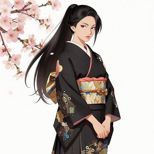Asian Woman in Elegant Kimono Illustration
