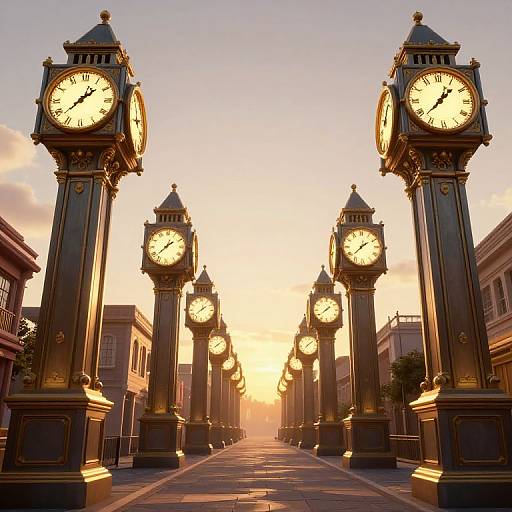 Surreal 3D Corridor of Clock Towers