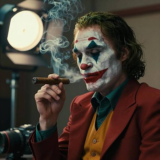 Man in Joker Makeup Smoking Cigar