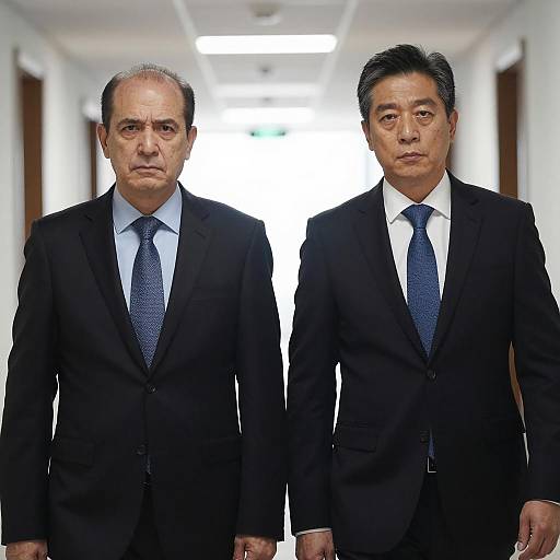 Two Middle-Aged Businessmen in Black Suits