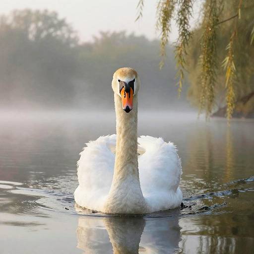 Graceful Swan on Misty Lake Dawn