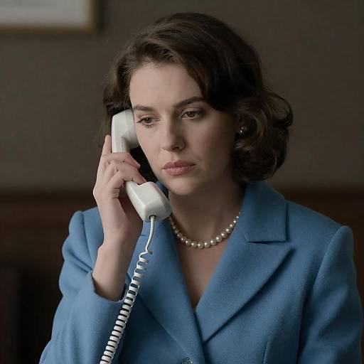 Woman in Blue Coat Talking on Telephone