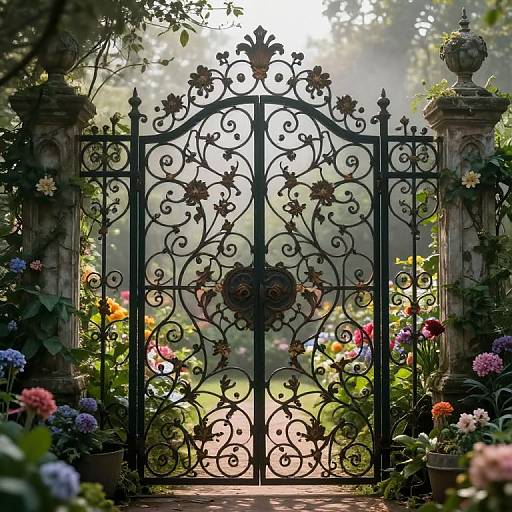 Filigreed Wrought Iron Garden Gate