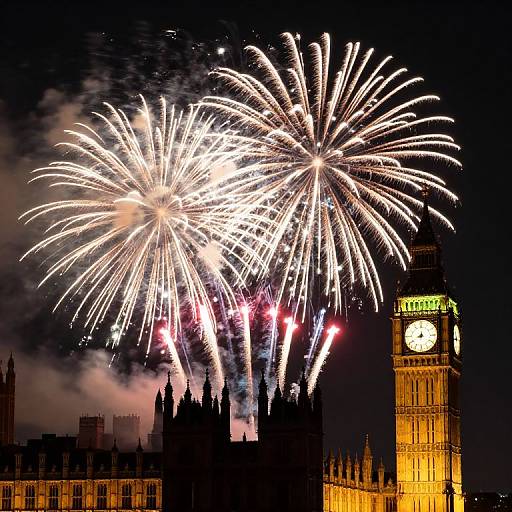 Vibrant Fireworks Over Big Ben