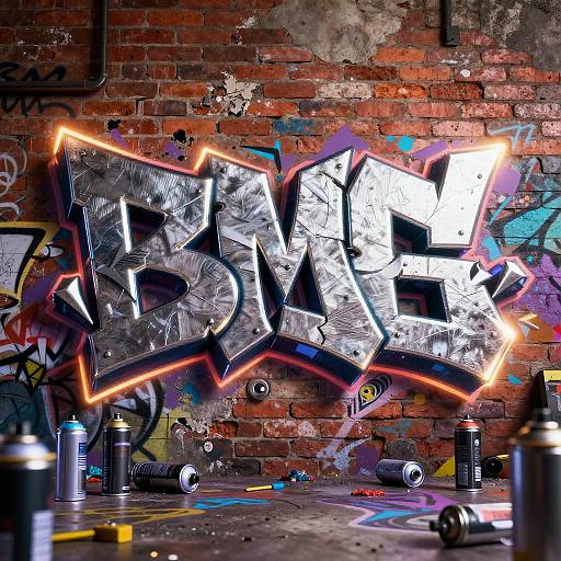 3D Metallic Graffiti Letters Art