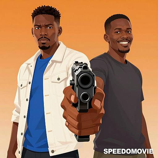 Two Black Men Holding Guns Digital Illustration