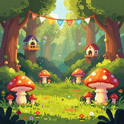 Whimsical Pixel Forest Glade