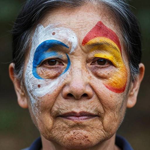 Vibrant Face Paint on Elderly Woman