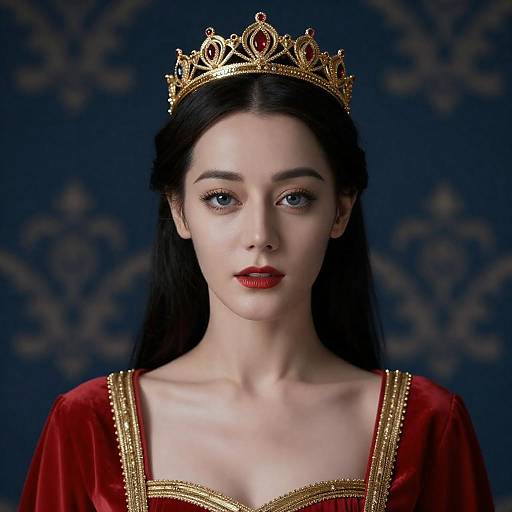Elegant Woman in Red Dress and Crown