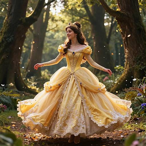 Yellow-Clad Disney Princess in Enchanted Forest