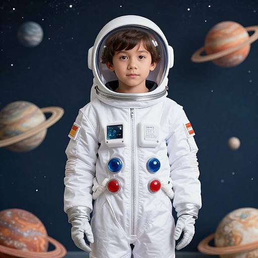 Boy in Space Suit with Planets